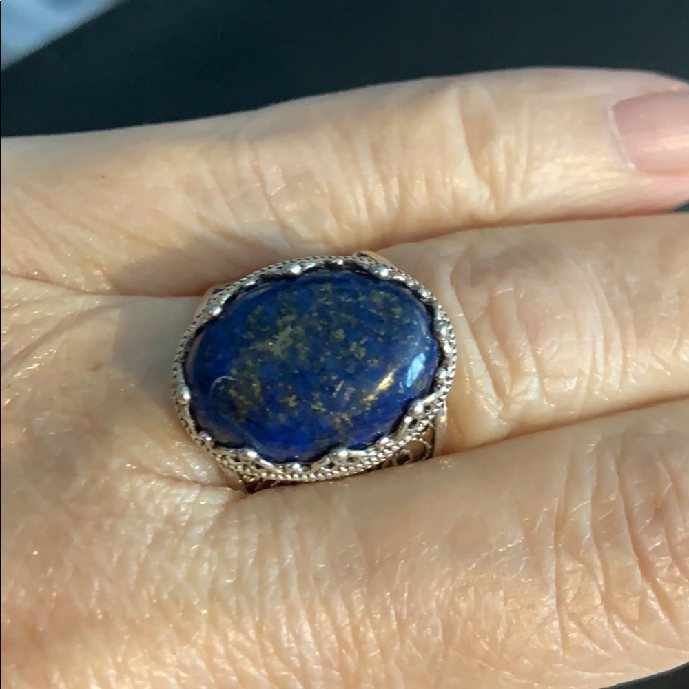 Wonderful Lapis sterling filigree ring - Picture 2 of 6